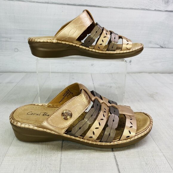 Coral Bay JAZLYN  Rose Gold Brown Adjustable Wedge Low Heel Slides Sandal Sz 6 M - Picture 3 of 14